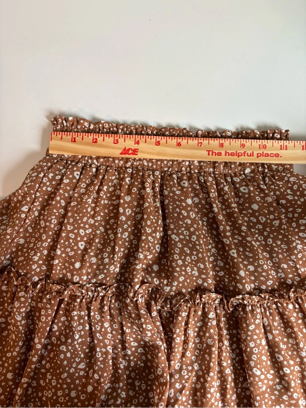 Newbury Kustom Boho Tiered Ruffle A-Line Short Skirt Brown & White Floral Small